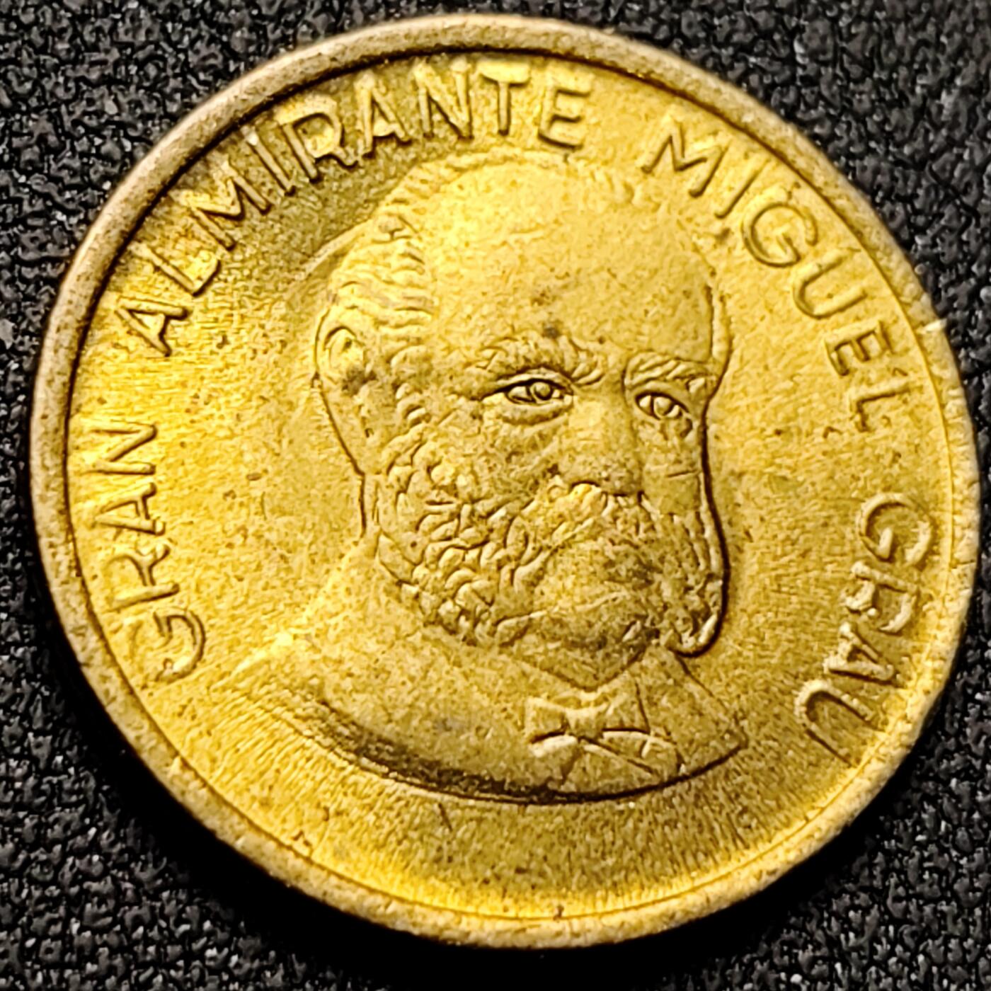 泉币菌-第143场-精品福利场 原铜光 格拉夫 秘鲁1987年20分黄铜人物硬币 21毫米 