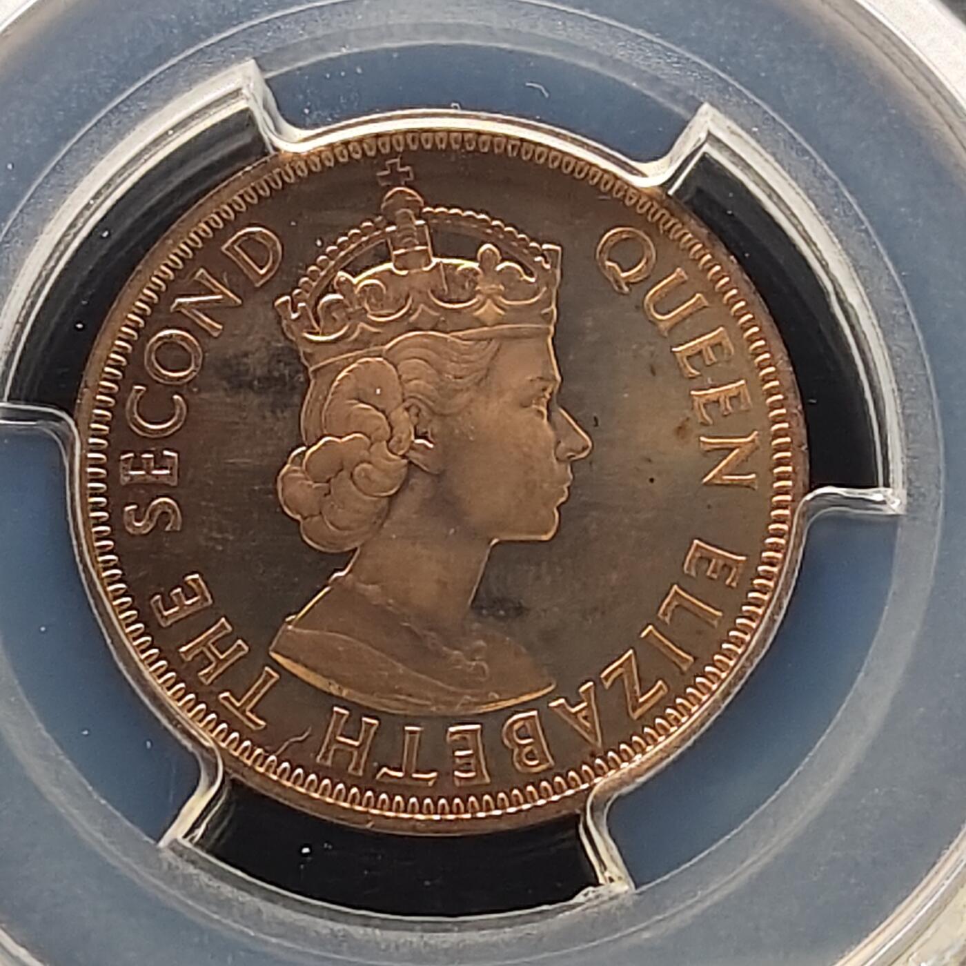 【全场包邮】纯粹捡漏拍485场（免费代拍第22场） 【收藏级·冠军分·稀少】英属加勒比领土1955年1分精制币-量2000-PCGS PR65 RD CAM