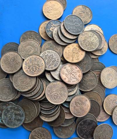 外国优质老铜币银币持续添加中，周六九点倒数截拍，满百包邮，可寄存半年，喜欢朋友微信扫描二维码可直接参拍 - 日本桐叶一钱100枚不少带光币（大正和昭和时期）