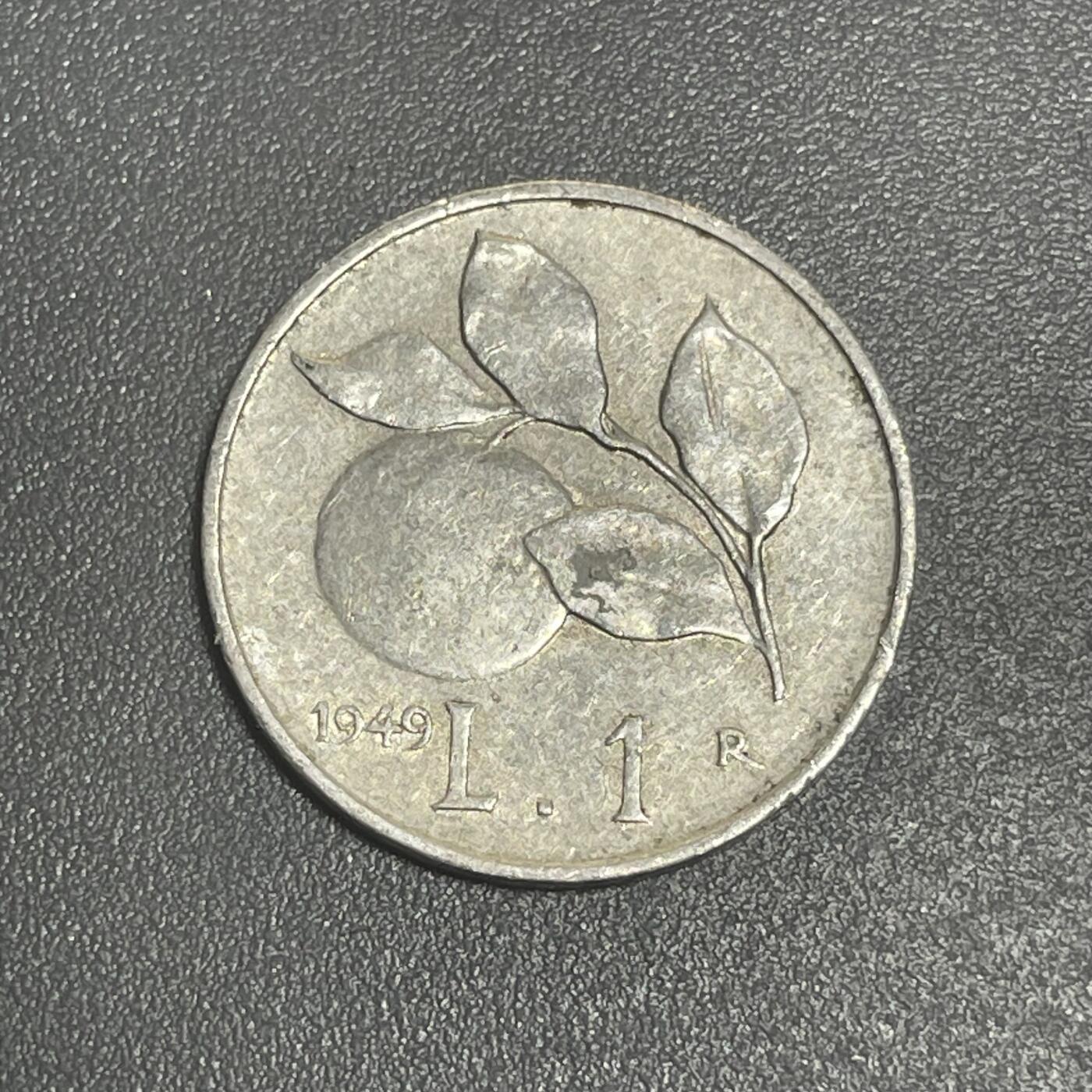 回流1215 意大利1949年1里拉 戴塔楼冠的意大利拟人形象