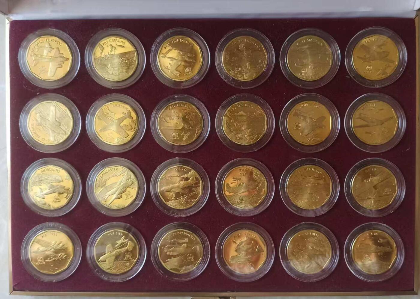 ❤️【币观天下】❤️ 第334期钱币拍卖- 2025.12.12周五晚上6点半场-长期征集拍品 马绍尔群岛二战飞机24枚大套 包含野马、闪电、喷火、飓风、bf109、零战等二战名机，带证书和具体介绍每种飞机一本册子。面值10元