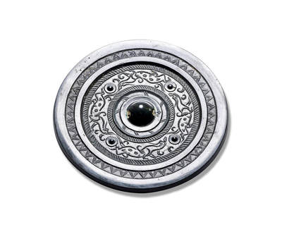 上海匡时2025年秋季拍卖会 中国历代钱币 铜镜专场 - 四乳四龙镜 圆形，圆钮，圆钮座，主纹饰四乳分区，其间以线工勾绘四组龙纹，躯体饱满，线工流畅，镜缘一周双折线纹。此镜铜质上佳，镜体干净，黑漆古皮壳，收藏佳品。