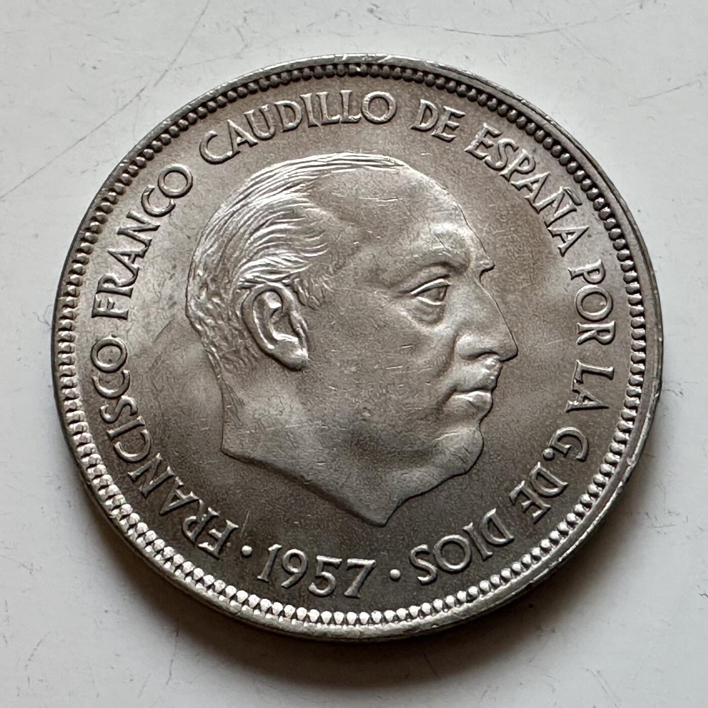 🌹外币初藏🌹🐯2025年第139场  每周二四六晚8️⃣点 接代拍 西班牙1957年25比塞塔 原光品