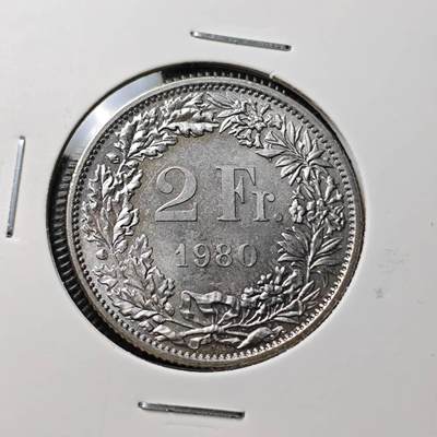 KK钱币收藏小铺 第377期  2月预留时间 周末发货 - 1980瑞士2法郎 好品 