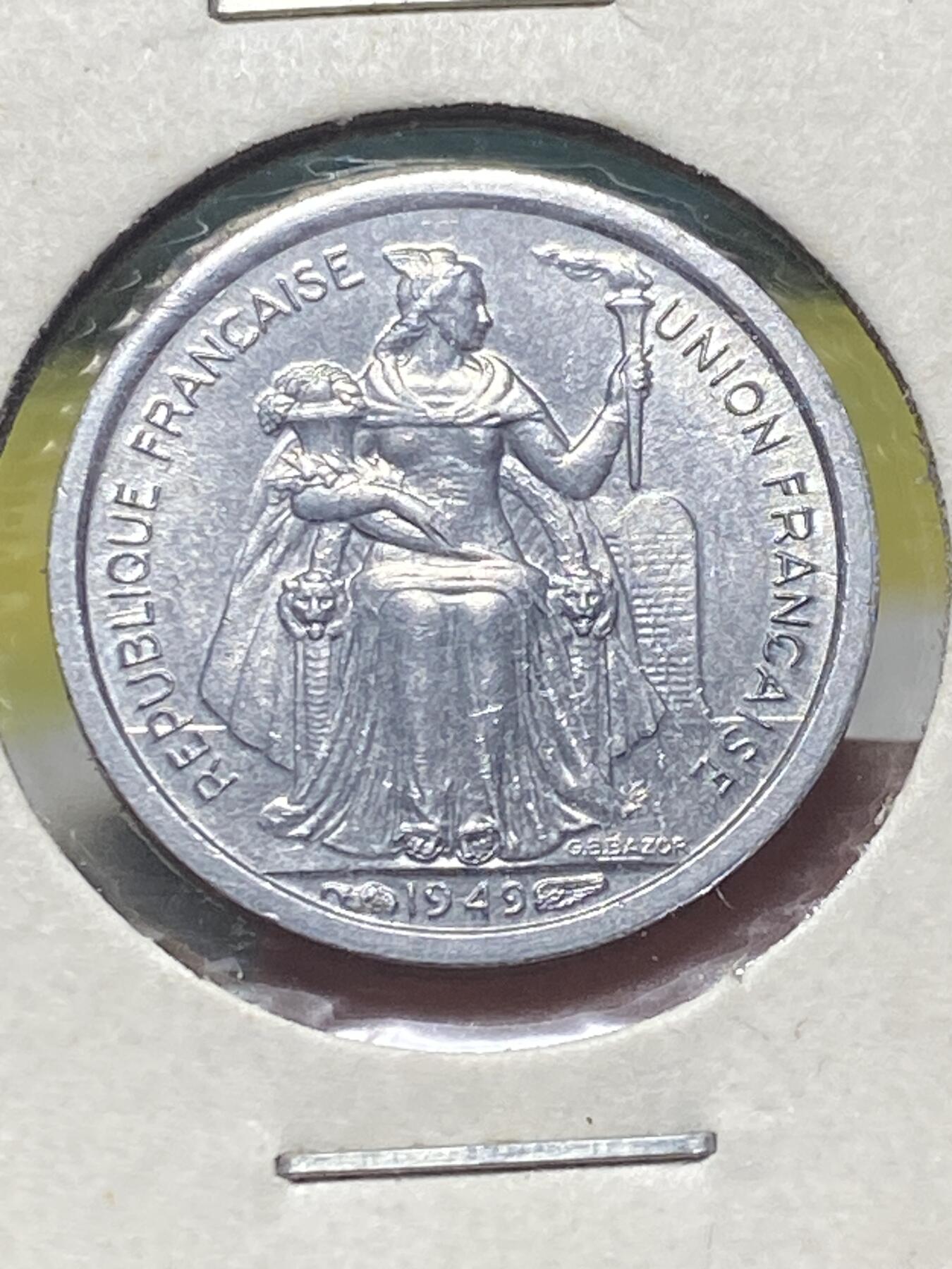 2025年第一百三十五场(总第一百六十一场）外国好品纸夹散币场(免佣金) 法属新喀里多尼亚🇳🇨1949单年份50分(第一套流通硬币)