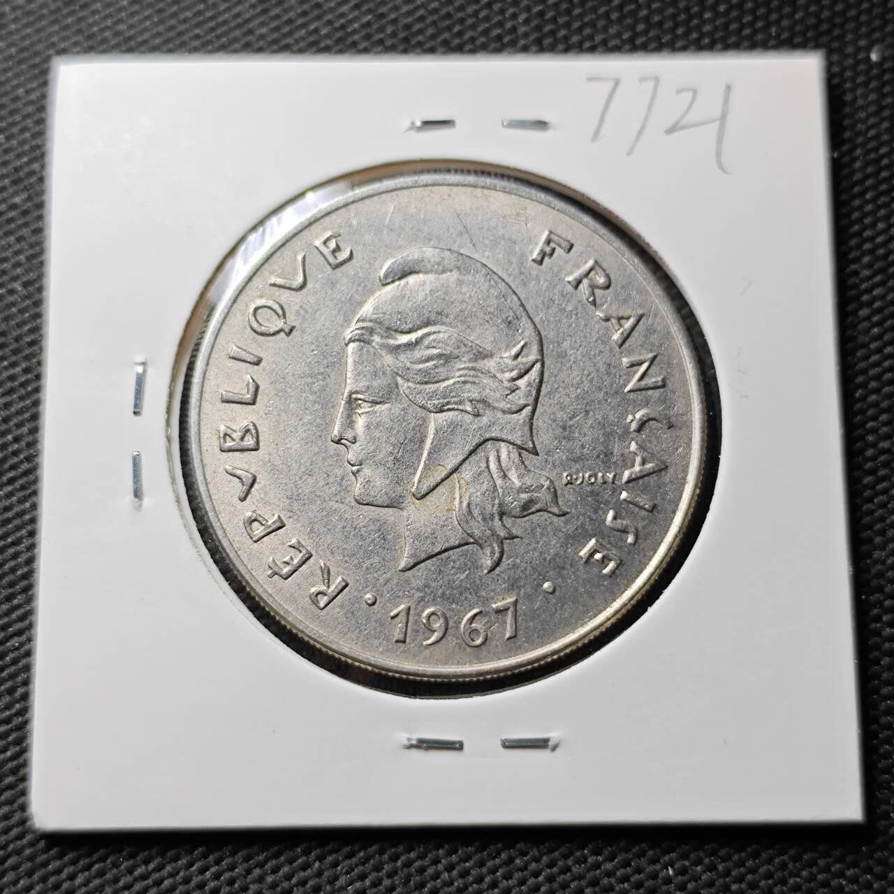 KK钱币收藏小铺 第377期  2月预留时间 周末发货 1967法属新喀里多尼亚50法郎 