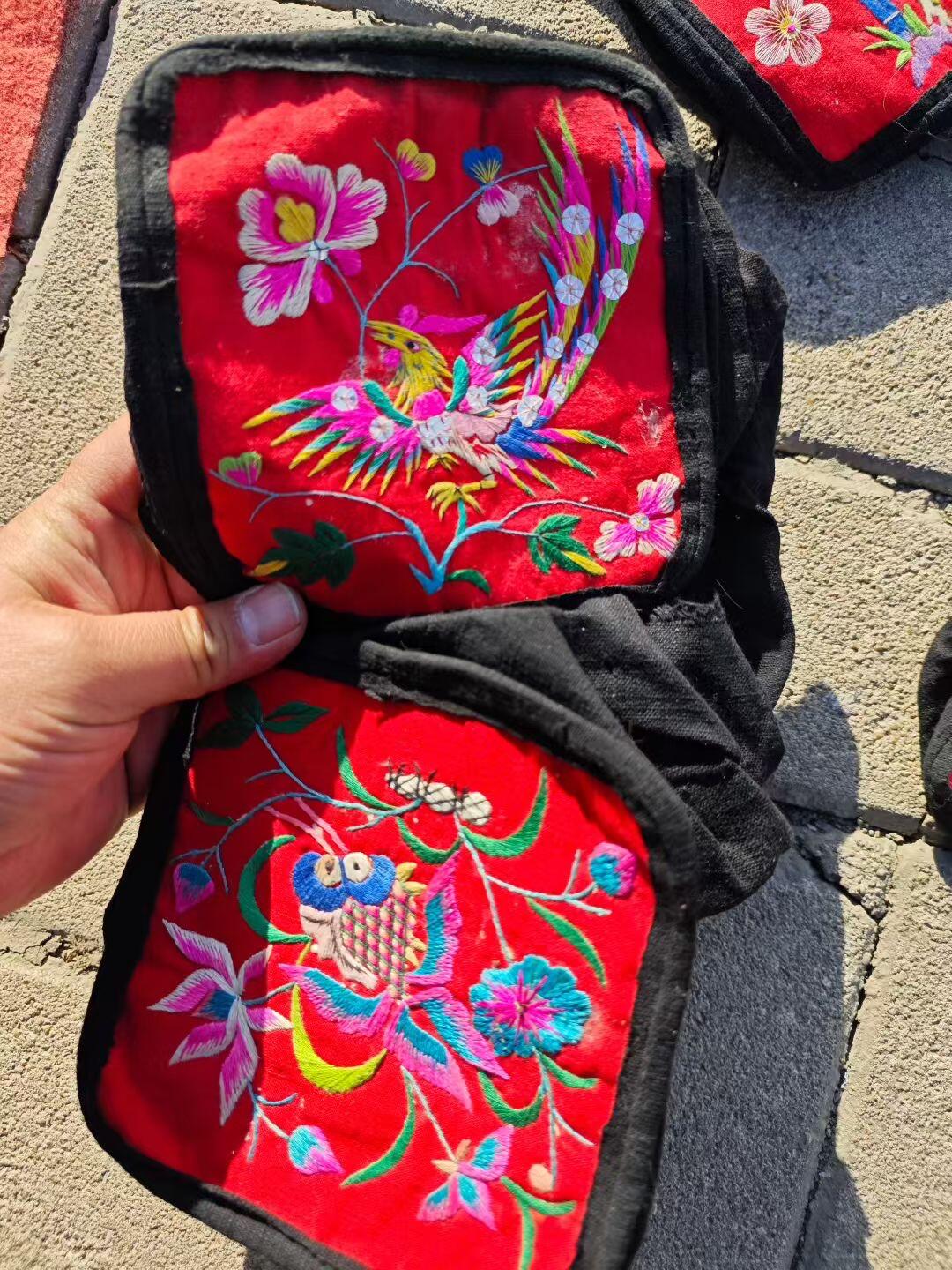 民国时期老刺绣片6个，品相好，纯手工刺绣，见图示