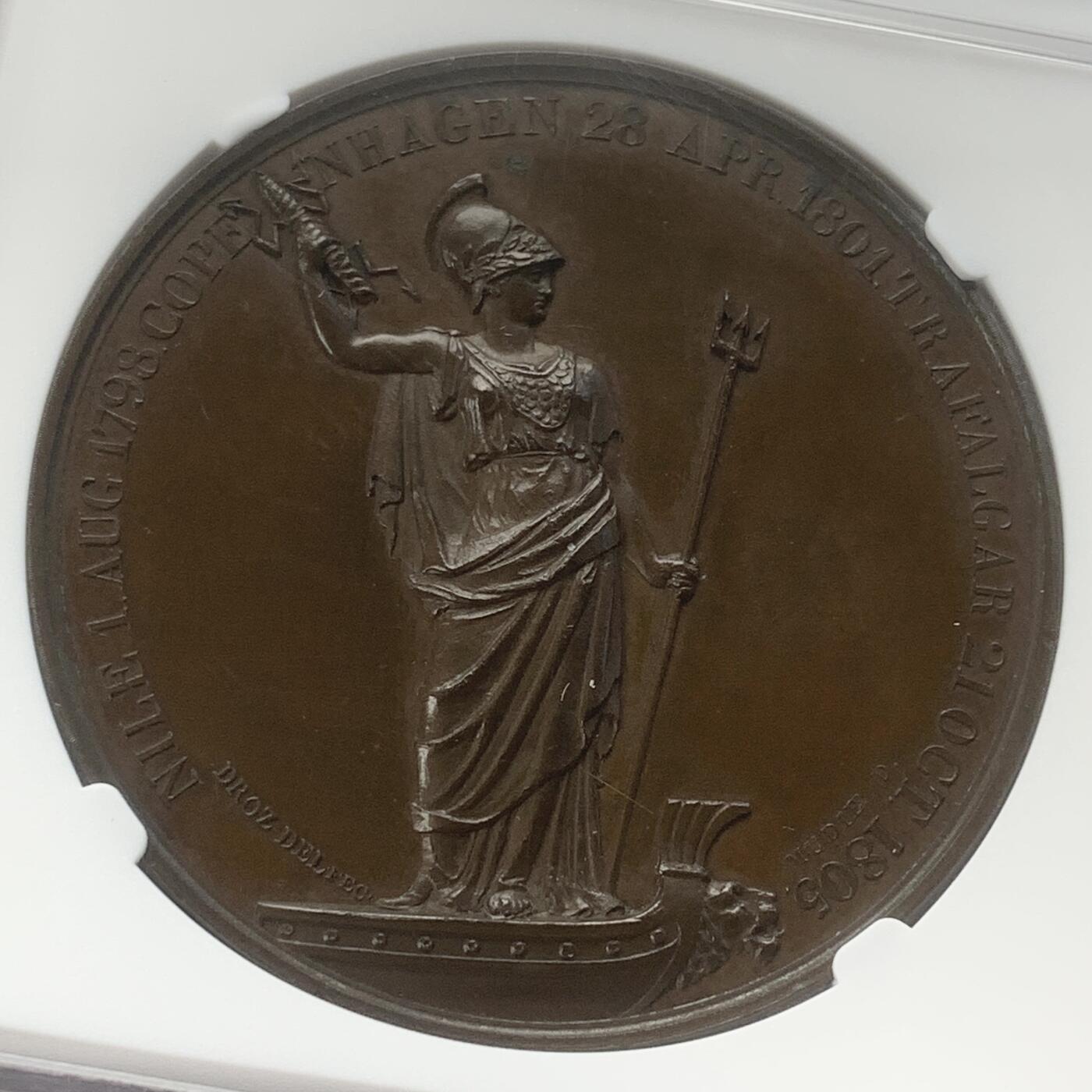 掌中浮雕-藏着的欧洲第045场 NGC MS64 :1805年英国海军上将纳尔逊将军铜章 ,41mm