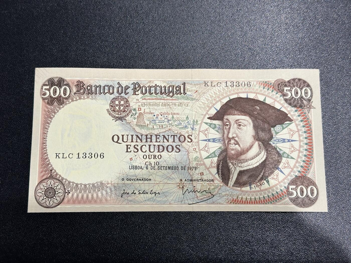 《外钞收藏家》第五百九十二期（精选场）（本平台长期征集拍品、欢迎藏友们联系合作） 葡萄牙1979年500埃斯库多（少见品种；全程无47） 全新 轻微潮