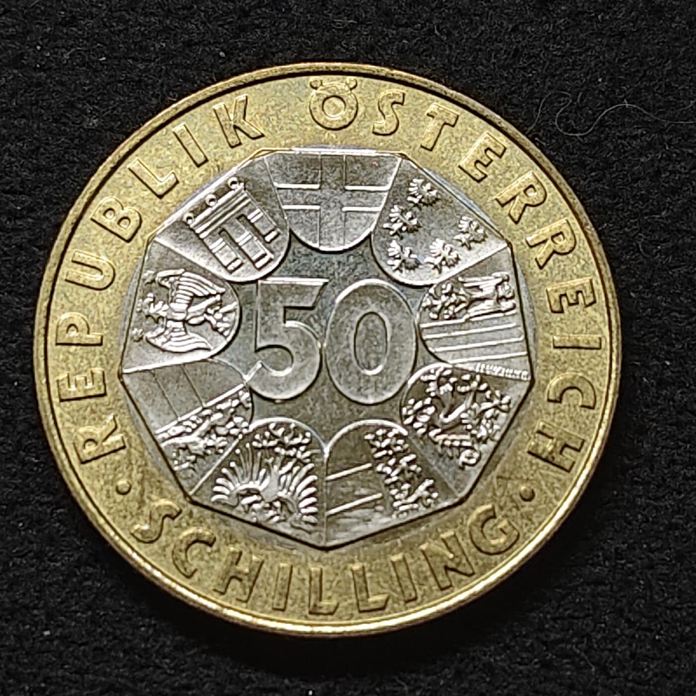 【全场包邮】纯粹捡漏拍484场（免费代拍第21场） 奥地利1999年50先令约翰施特劳斯诞生百年双色纪念币