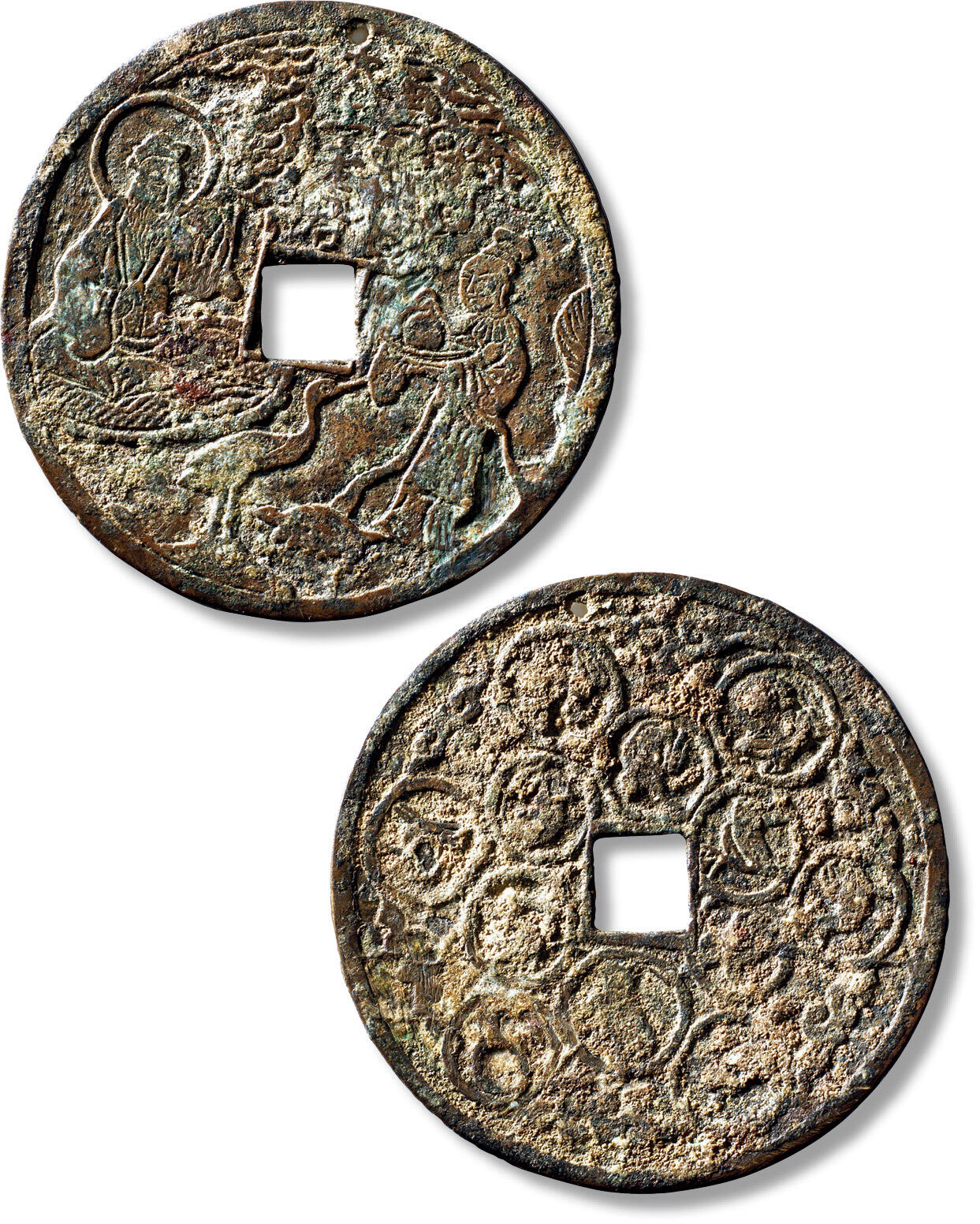 上海匡时2025年秋季拍卖会 中国历代钱币 铜镜专场 早期“太上老君”龟鹤齐寿图背十二生肖花钱一枚 早期“太上老君”龟鹤齐寿图背十二生肖花钱一枚，直径：73.5mm，厚：2mm，重量：41.5g