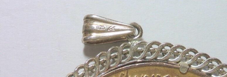 纯手工 德国1923年1万马克镀金大马币 带银环吊坠 55MM 41克