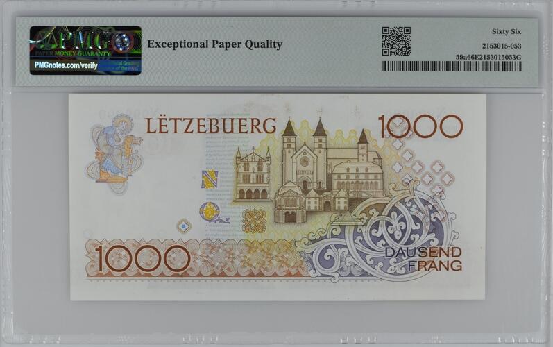 《外钞收藏家》第五百九十二期（精选场）（本平台长期征集拍品、欢迎藏友们联系合作） 【超级靓号】卢森堡1985年1000法郎 超级靓号999090数二+倒置号+圆圆号+豹子头 收藏靓号纸币的藏家不容错过