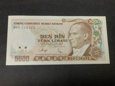 【游宝拍卖】乙巳蛇年93期 周四集拍 - 土耳其-5000里拉【二版 背图电厂 全新UNC-】