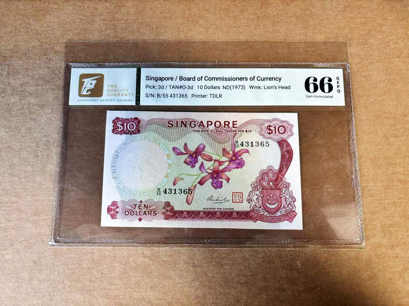 【Blue Auction】世界纸币精拍第760期——18级TOP拍卖/信誉/品质/专业/高效💫 新加坡 花版 1973年10元 TQG66EPQ