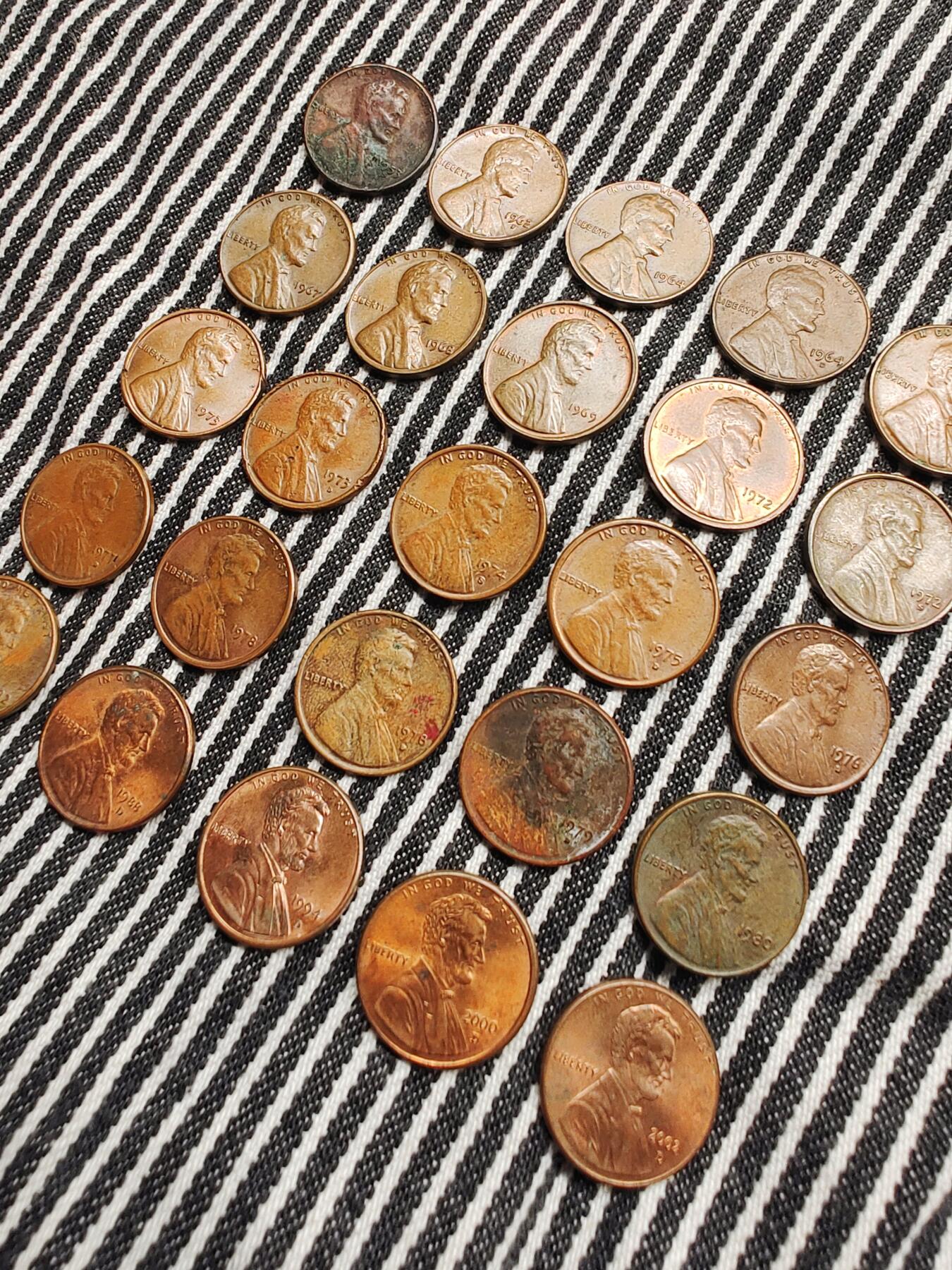 美国林肯1953-2002一美分铜币25枚不重复 分币 硬币 收藏