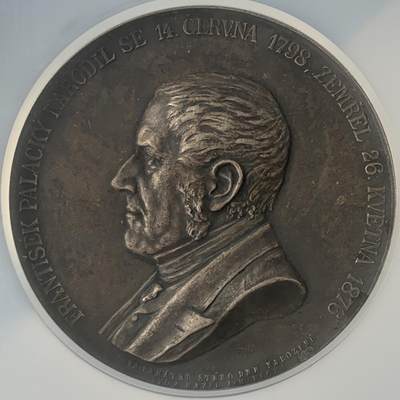 掌中浮雕-藏着的欧洲第045场 - NGC AU58 : 1876年捷克政治家弗朗季谢克·帕拉茨基逝世银章，55mm