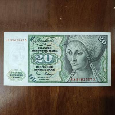 联邦德国20马克纸币经典西德钞丢勒名画和古典乐器流通好品原图片 - 联邦德国20马克纸币经典西德钞丢勒名画和古典乐器流通好品原图片