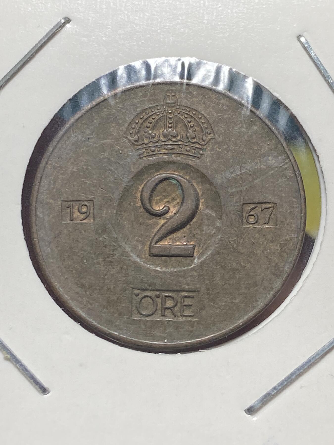 2025年第一百三十五场(总第一百六十一场）外国好品纸夹散币场(免佣金) 瑞典🇸🇪1967年2欧尔(古斯塔夫六世第一版，U标)