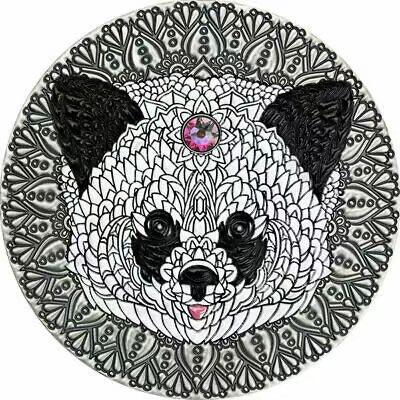 第184期拍卖  纽埃2021, 曼陀罗黄金对称系列-中国大熊猫, 2盎司高浮雕仿古、加大(直径达55mm)镶嵌彩虹施华洛世奇彩色银币. 盒证全.热门系列, 唯一中国元素漂亮银币.(国外售价302美元)