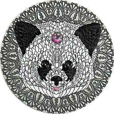 第184期拍卖 -  纽埃2021, 曼陀罗黄金对称系列-中国大熊猫, 2盎司高浮雕仿古、加大(直径达55mm)镶嵌彩虹施华洛世奇彩色银币. 盒证全.热门系列, 唯一中国元素漂亮银币.(国外售价302美元)