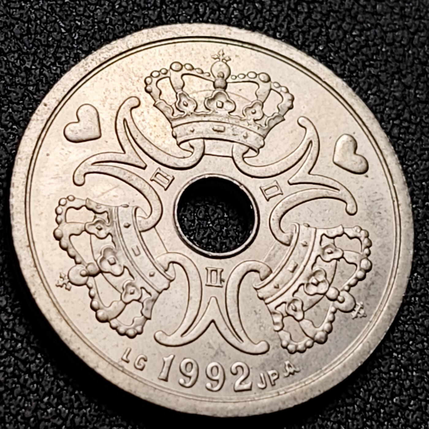 泉币菌-第143场-精品福利场 高币值 丹麦中孔2克朗镍币 