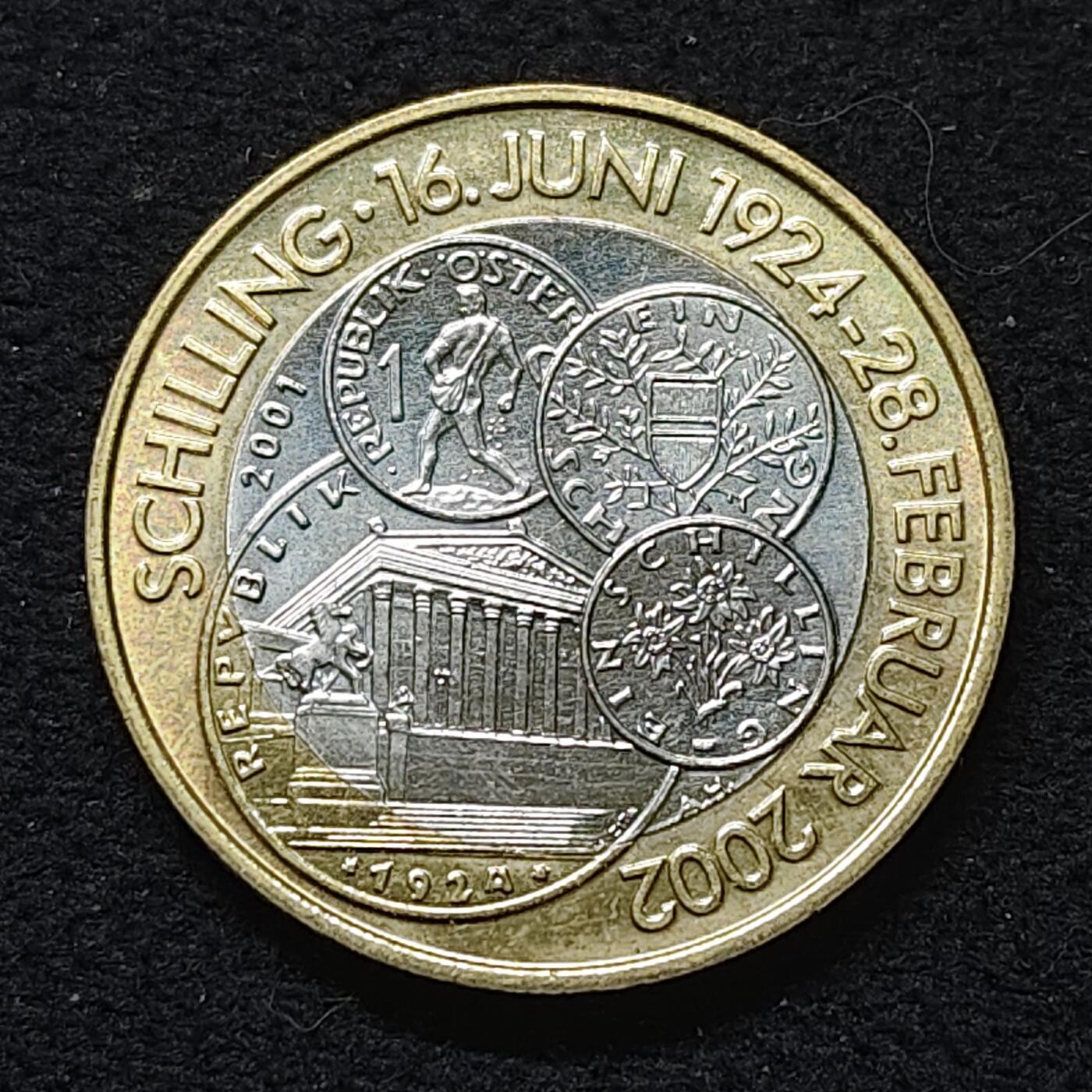 【全场包邮】纯粹捡漏拍484场（免费代拍第21场） 奥地利2002年50先令最后的先令币中币双色纪念币