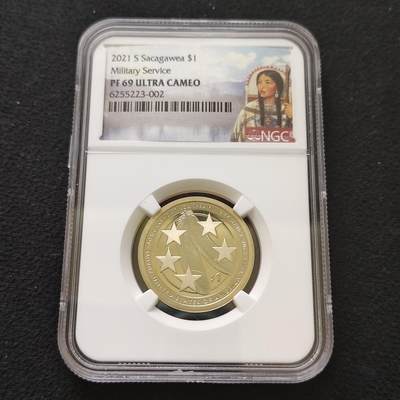 【全场包邮】纯粹捡漏拍485场（免费代拍第22场） - 美国2021年1元萨卡维亚少数民族系列美国军队精制纪念币-NGC PF69 ULTRA CAMEO