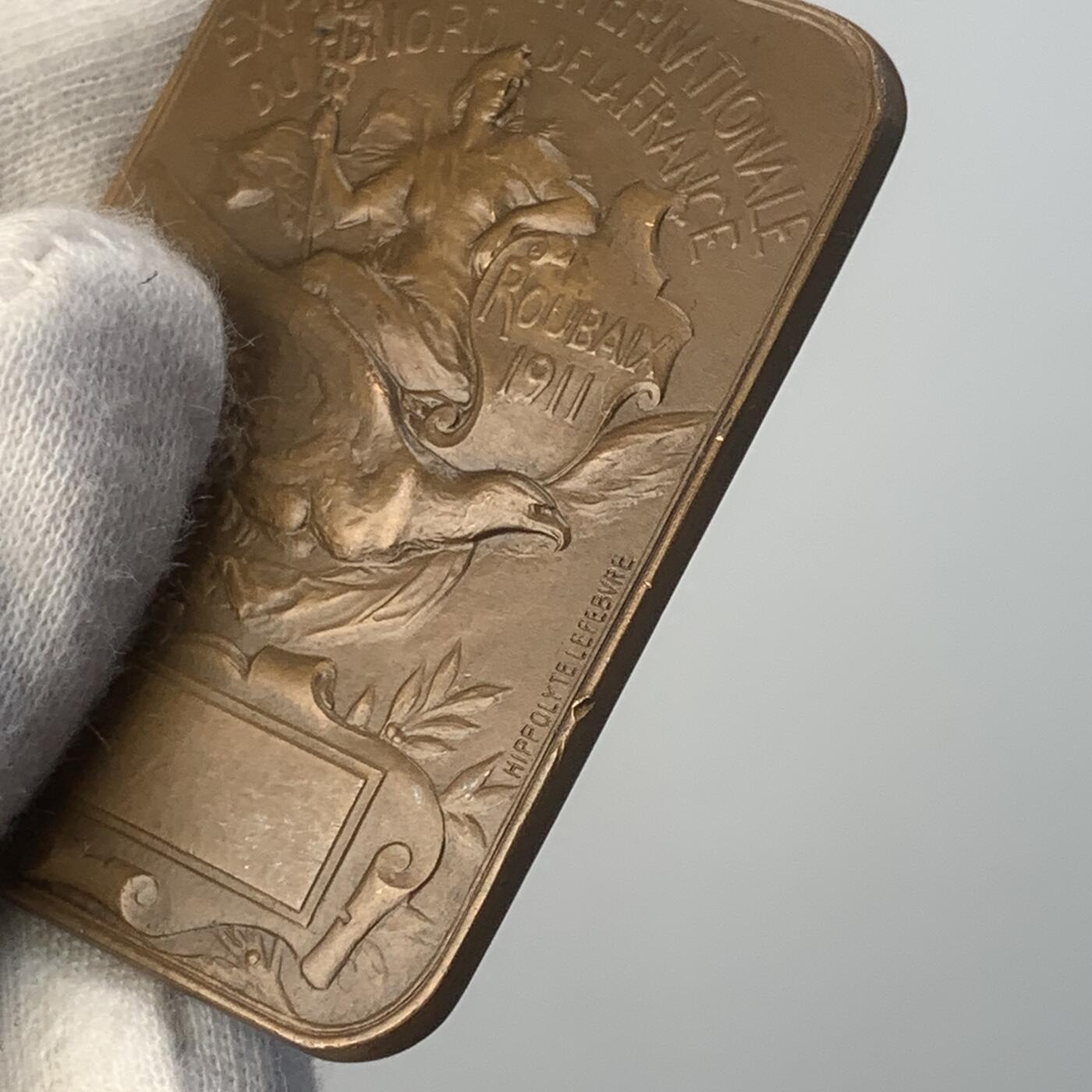 掌中浮雕-藏着的欧洲第045场 1911年法国鲁贝商业贸易铜章，39mm*54mm，45g