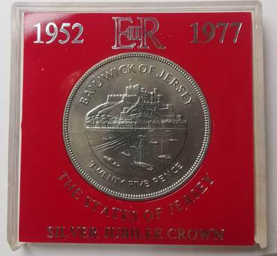 巨藏钱币第七期硬币场12月12号20点开拍 - 泽西岛1977年25便士克朗型大镍币38.5mm上下