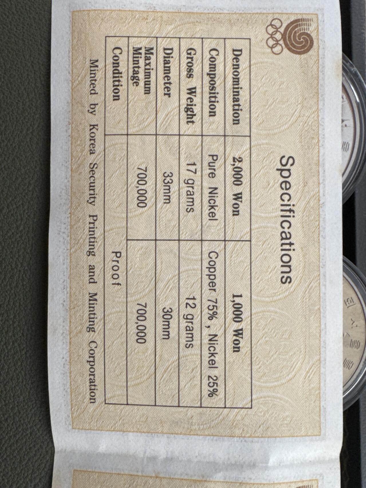 ❤️【币观天下】❤️ 第334期钱币拍卖- 2025.12.12周五晚上6点半场-长期征集拍品 韩国1988年奥运会套盒2枚1000、2000韩元精制纪念币