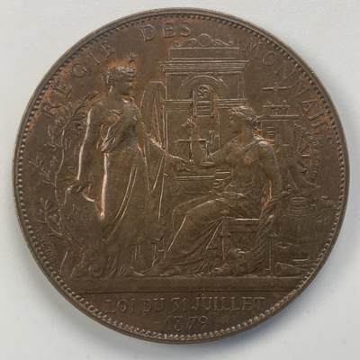 掌中浮雕-藏着的欧洲第045场 - 1879年法国造币局百年纪念铜章，33mm，大师阿尔弗雷德.博雷尔作品