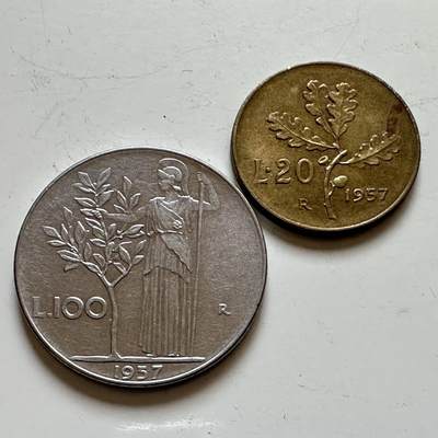 🌹外币初藏🌹🐯2025年第139场  每周二四六晚8️⃣点 接代拍 - 意大利1957年20/100里拉一对