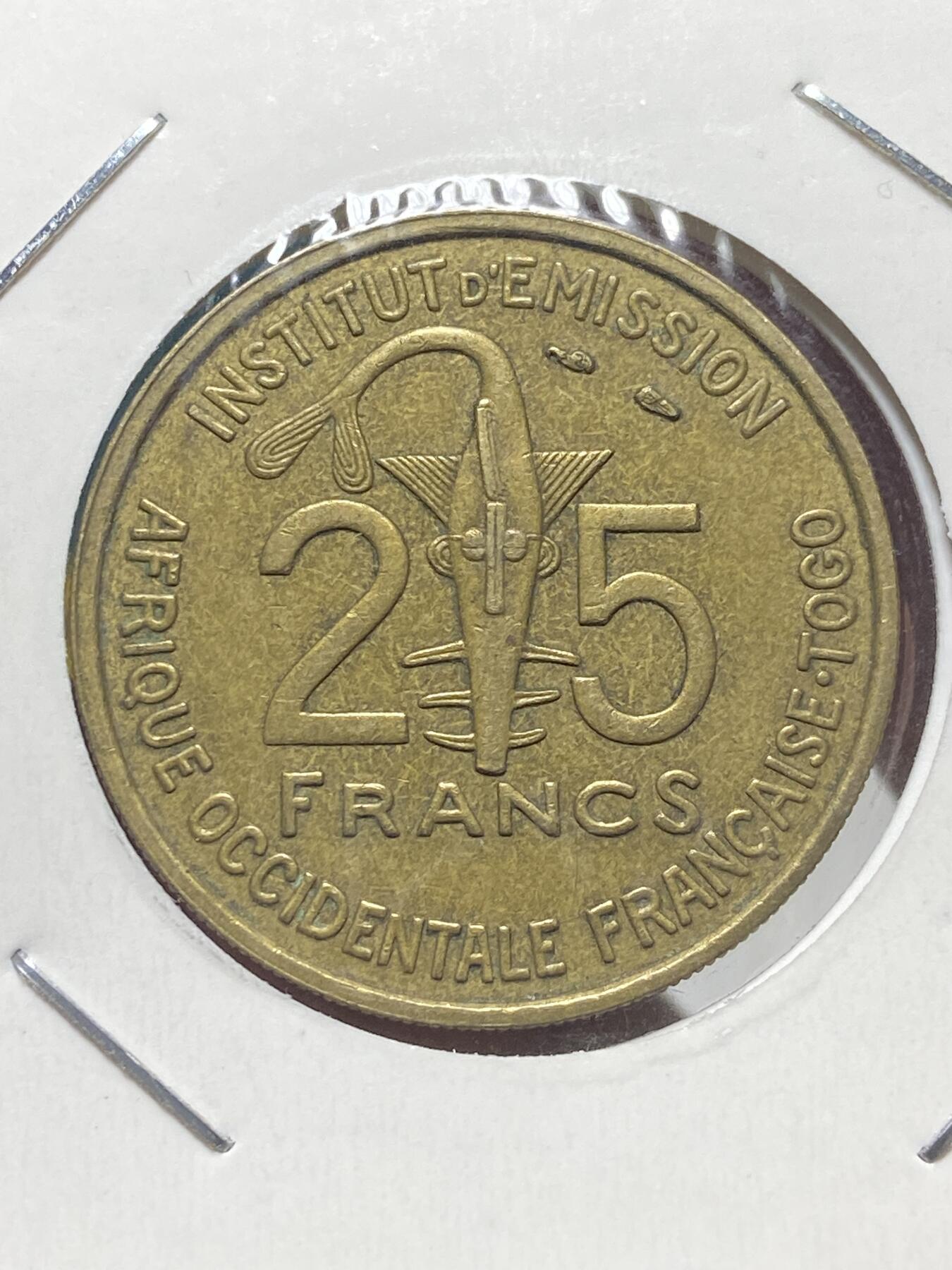 2025年第一百三十五场(总第一百六十一场）外国好品纸夹散币场(免佣金) 法属西非–多哥1957单年份25法郎(仅供多哥地区流通)