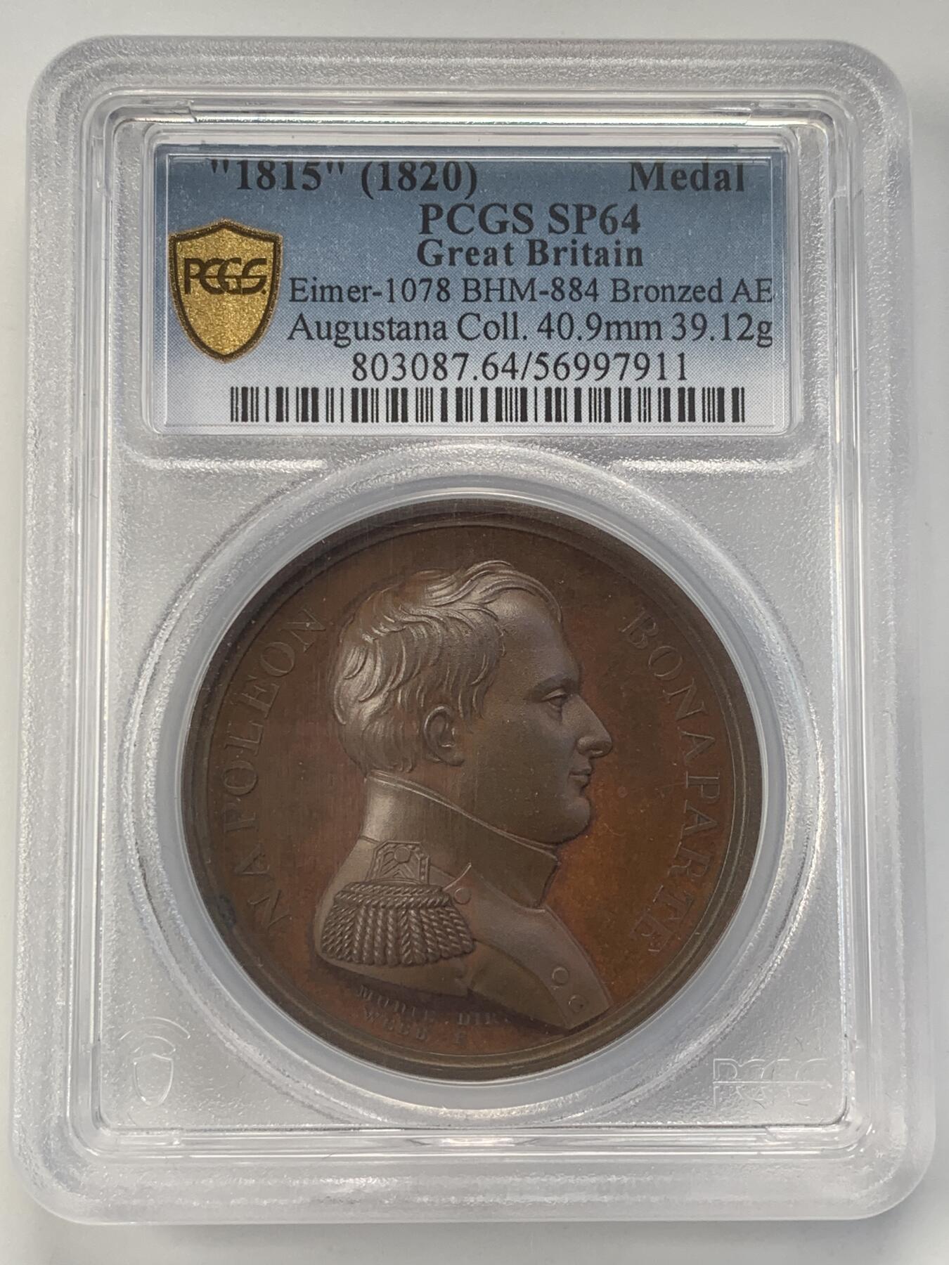 掌中浮雕-藏着的欧洲第045场 PCGS SP64 : 1815年拿破仑于柏勒洛丰号战列舰上投降，41mm