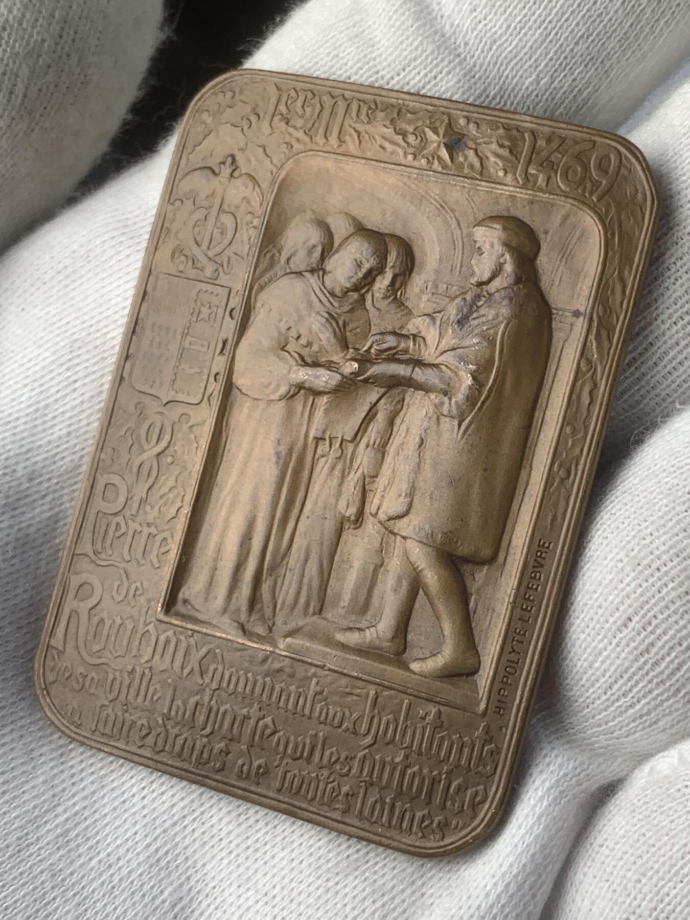 掌中浮雕-藏着的欧洲第045场 1911年法国鲁贝商业贸易铜章，39mm*54mm，45g