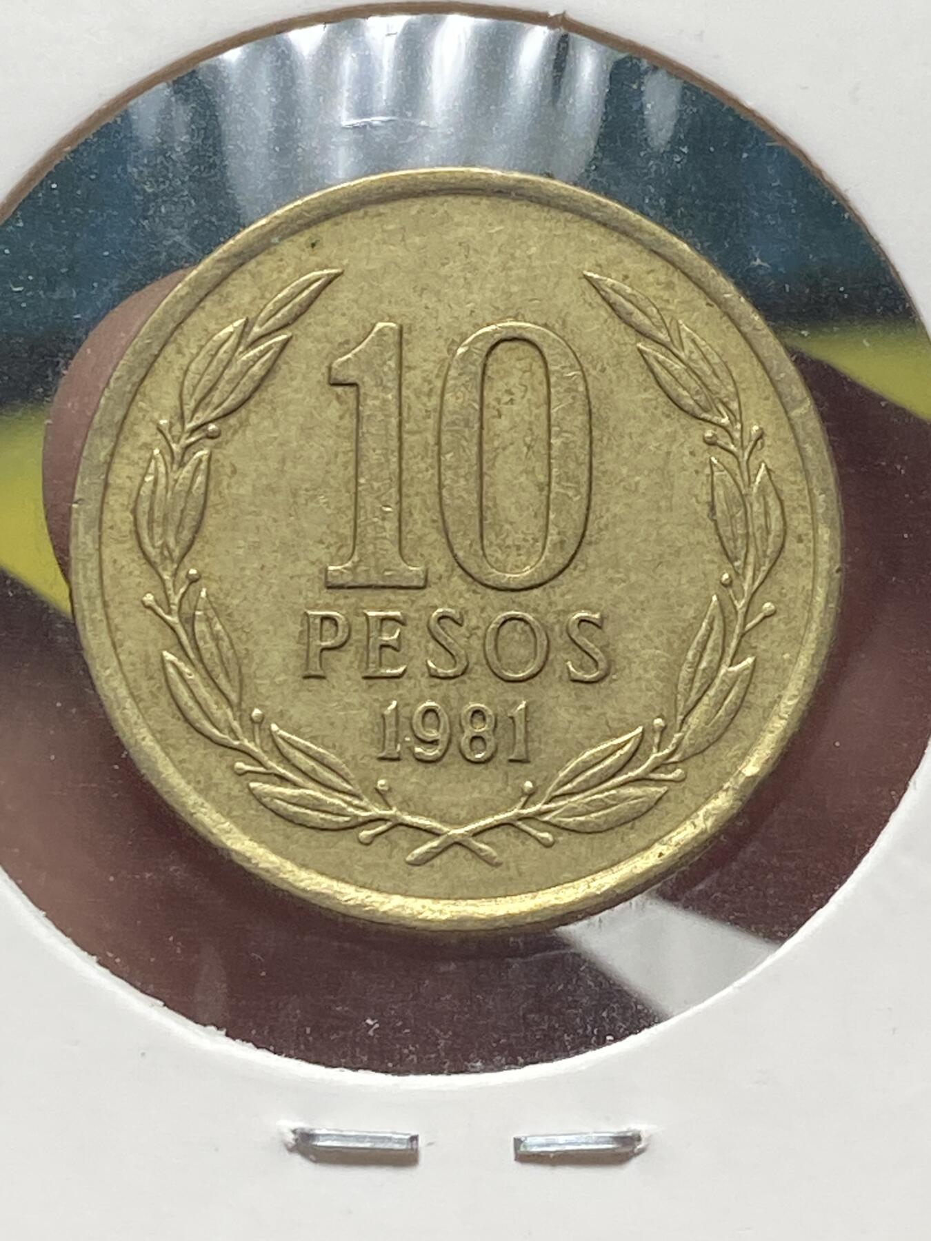 2025年第一百三十五场(总第一百六十一场）外国好品纸夹散币场(免佣金) 智利🇨🇱1981年10比索(宽日期，窄边框版，首发年)