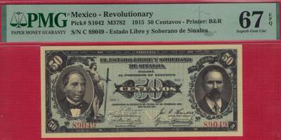墨西哥革命时期(锡那罗亚州地方临时货币)1915年50分 P-S1042 冠军分 实物图 UNC - 墨西哥革命时期(锡那罗亚州地方临时货币)1915年50分 P-S1042 冠军分 实物图 UNC