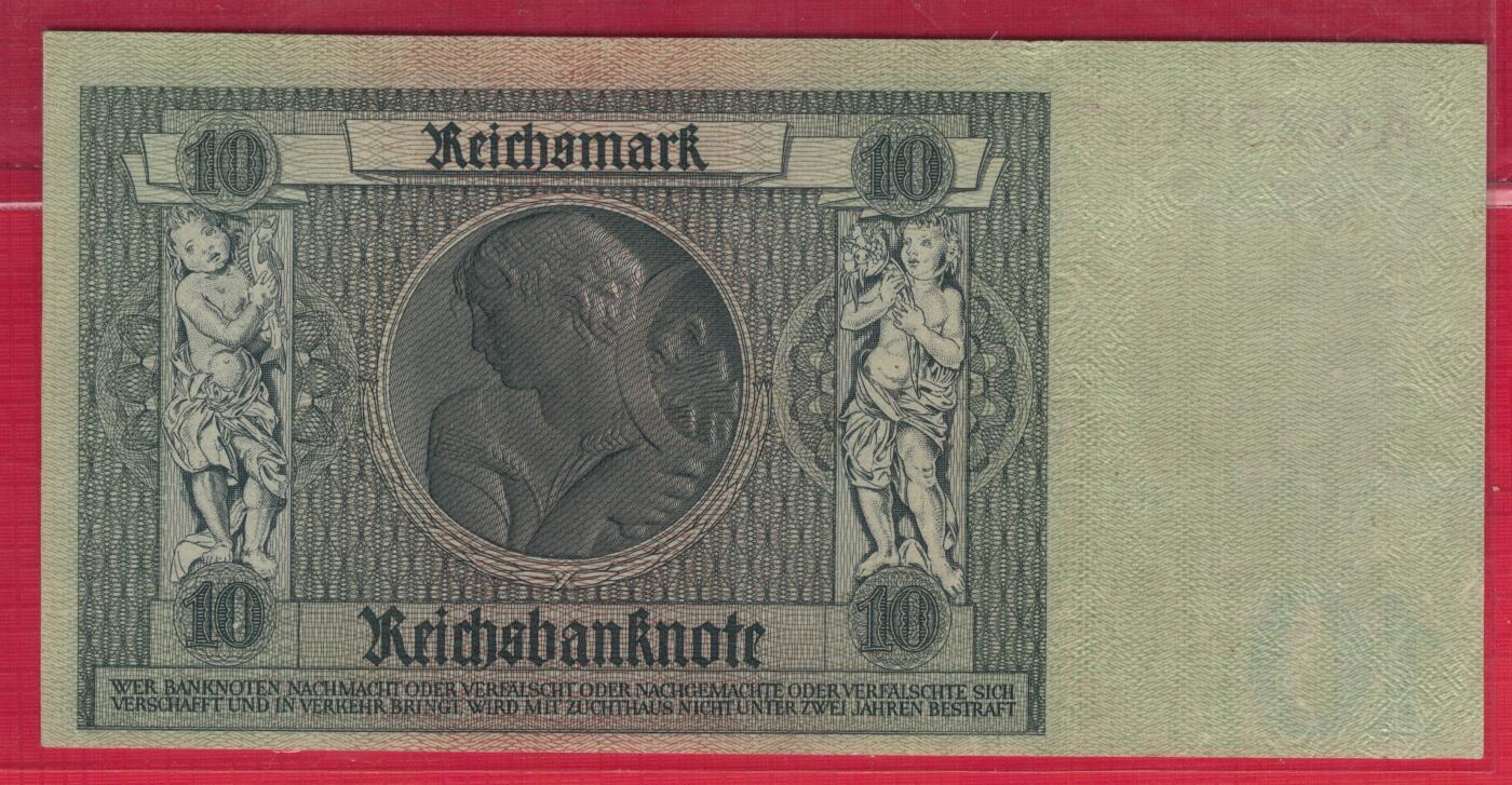 德国1945年10马克 P-180b(与P-180a左侧水印图案不同) A冠 无4 实物图 UNC-