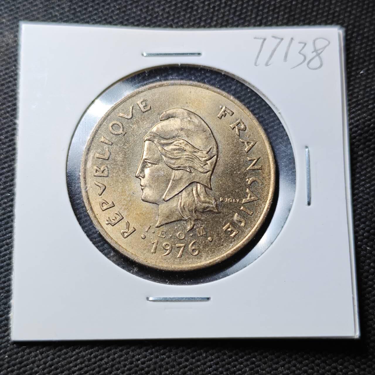 KK钱币收藏小铺 第377期  2月预留时间 周末发货  1976法属波利尼西亚100法郎 好品