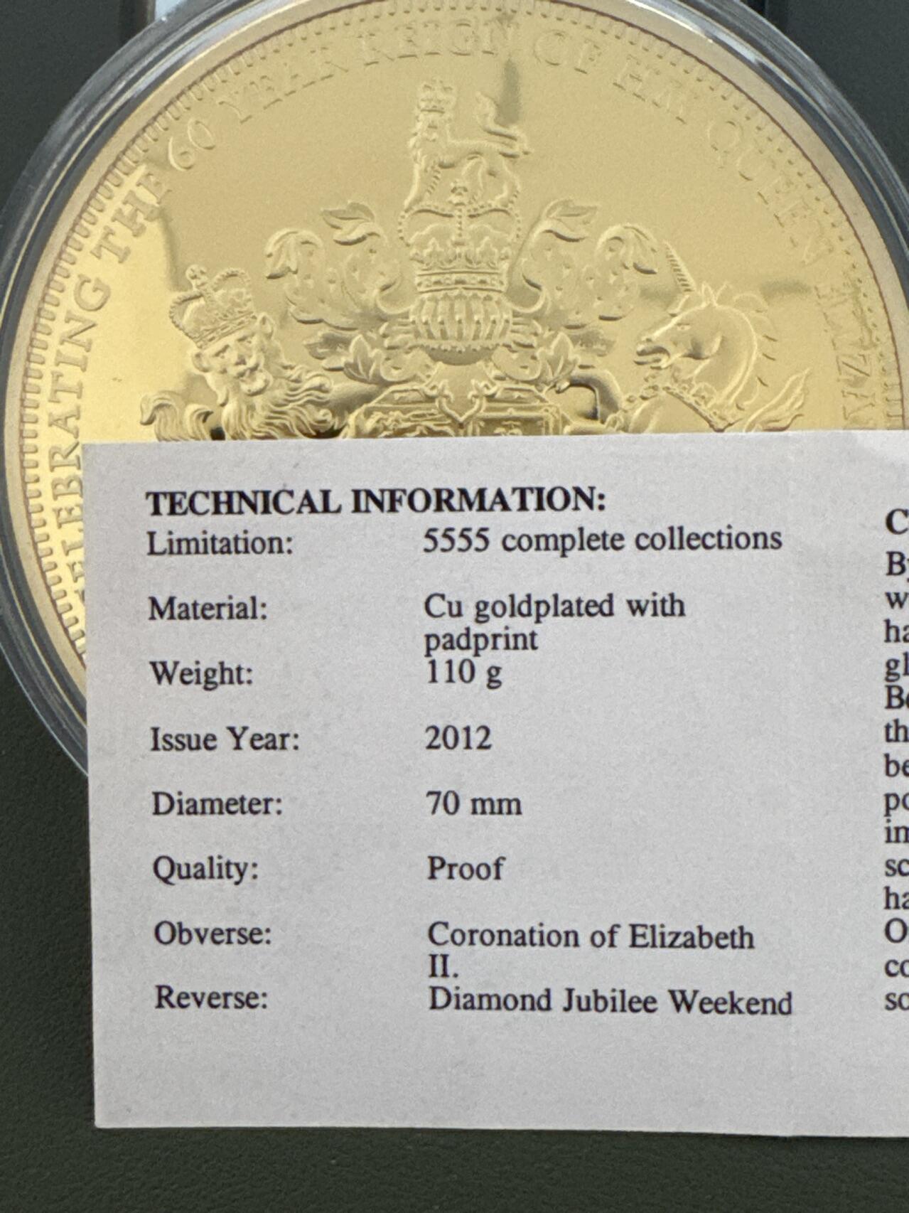 ❤️【币观天下】❤️ 第334期钱币拍卖- 2025.12.12周五晚上6点半场-长期征集拍品 英国伊丽莎白二世女王登基6周年彩色镀金精制70mm120克