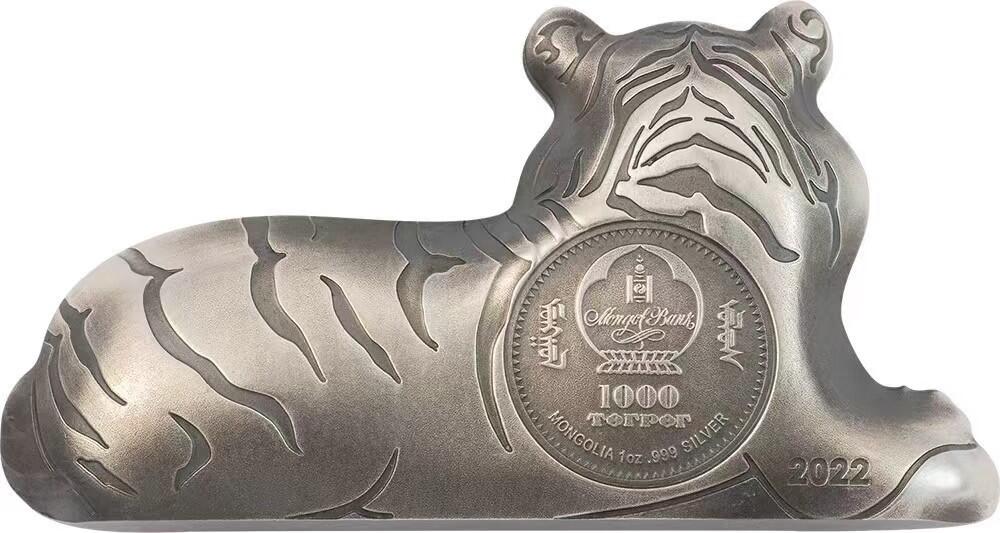 ❤️【币观天下】❤️ 第334期钱币拍卖- 2025.12.12周五晚上6点半场-长期征集拍品 蒙古2022年老虎1盎司象形银币带证书包装