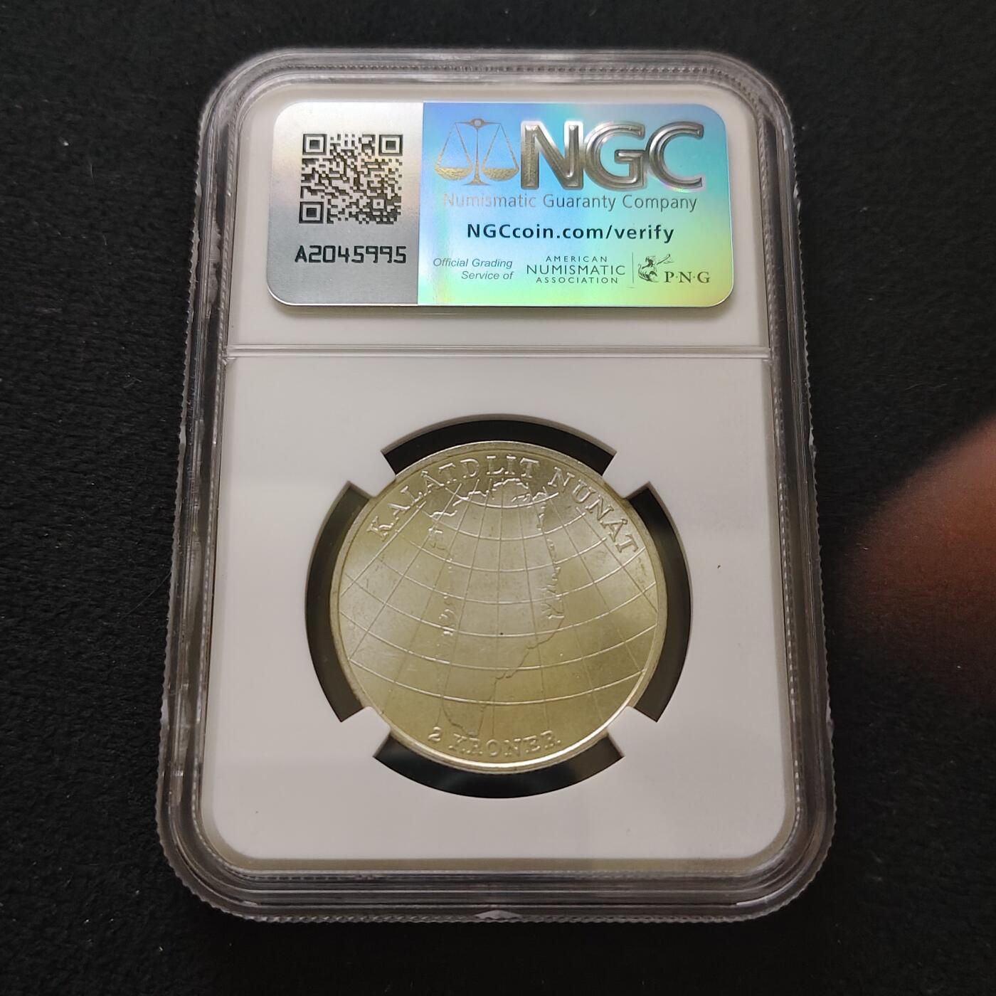 【全场包邮】纯粹捡漏拍485场（免费代拍第22场） 丹麦1953年格陵兰抗结核基金会2克朗纪念银币-NGC MS63