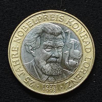 【全场包邮】纯粹捡漏拍484场（免费代拍第21场） - 奥地利1998年50先令诺贝尔生理学和医学奖得主动物行为学家康拉德·劳伦兹双色纪念币