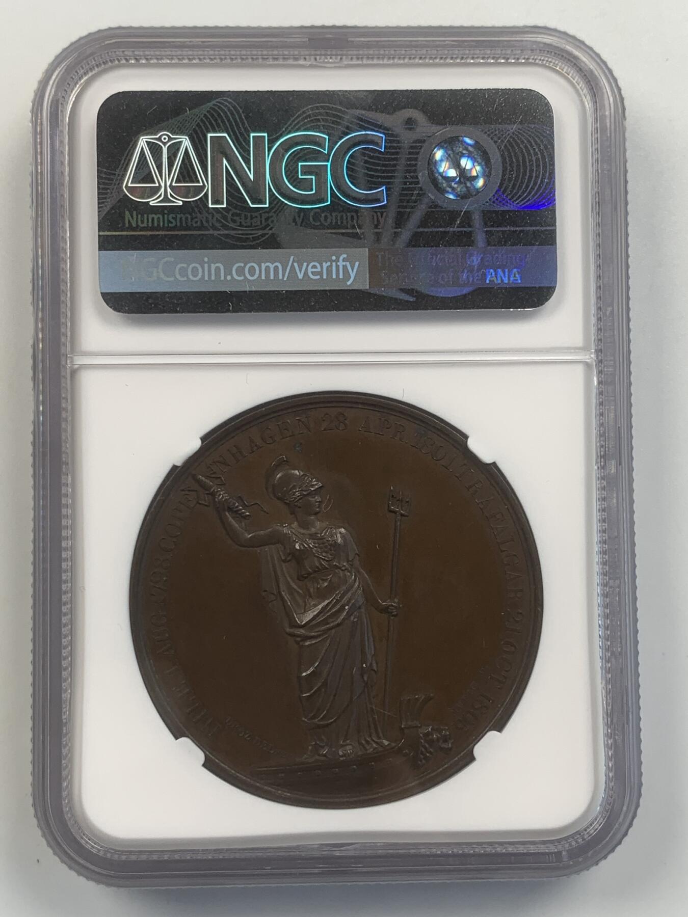 掌中浮雕-藏着的欧洲第045场 NGC MS64 :1805年英国海军上将纳尔逊将军铜章 ,41mm