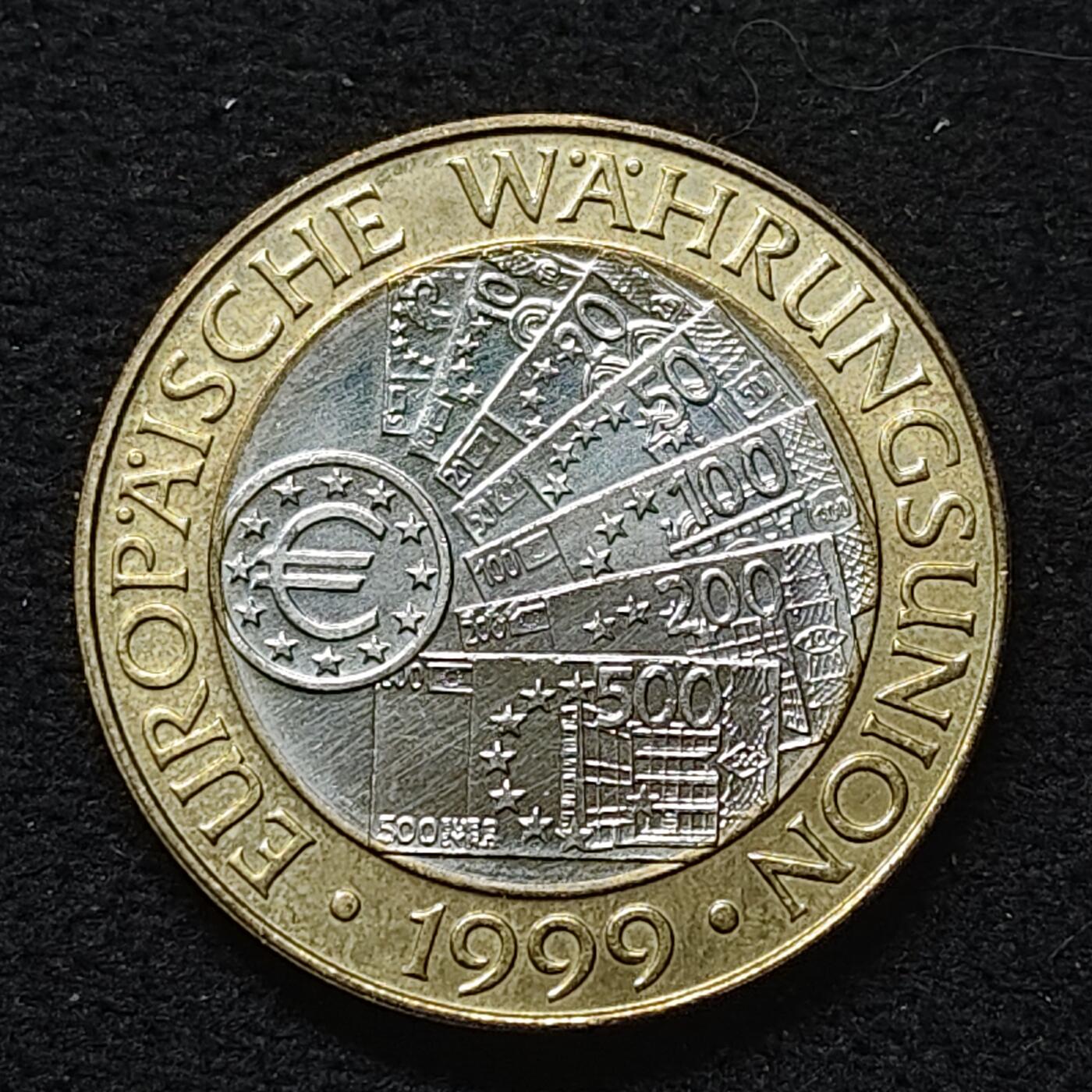 【全场包邮】纯粹捡漏拍484场（免费代拍第21场） 奥地利1999年50先令欧洲统一货币诞生币中钞双色纪念币