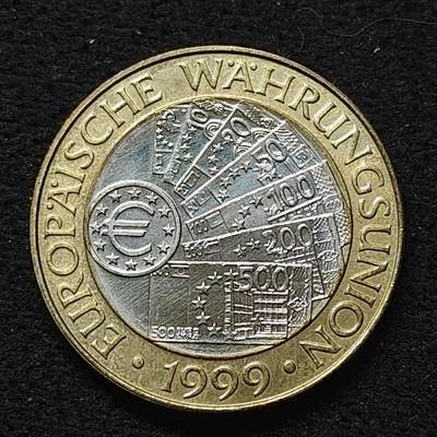 【全场包邮】纯粹捡漏拍484场（免费代拍第21场） - 奥地利1999年50先令欧洲统一货币诞生币中钞双色纪念币