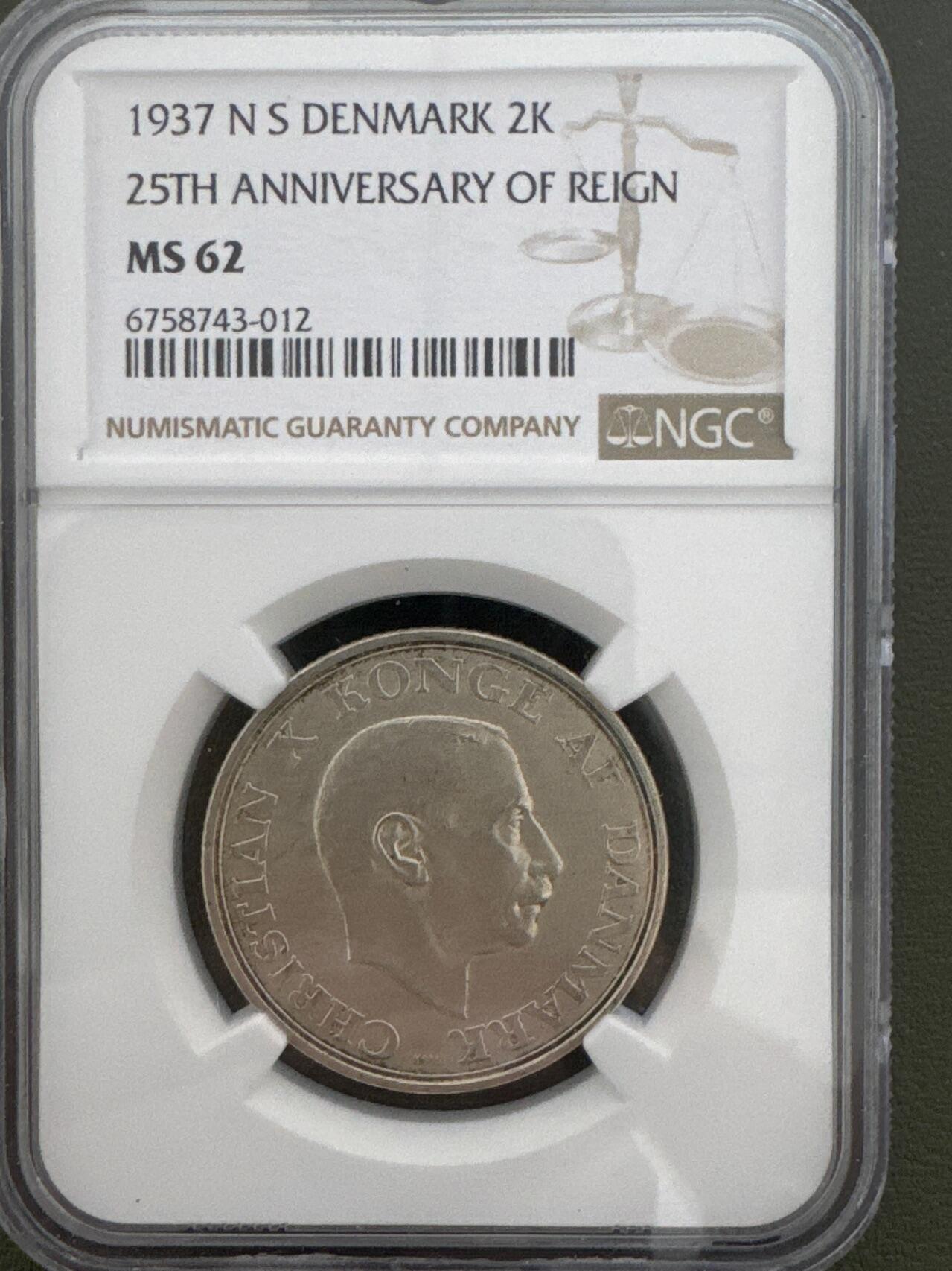 ❤️【币观天下】❤️ 第334期钱币拍卖- 2025.12.12周五晚上6点半场-长期征集拍品 丹麦1937年2克朗银币 NGC MS62