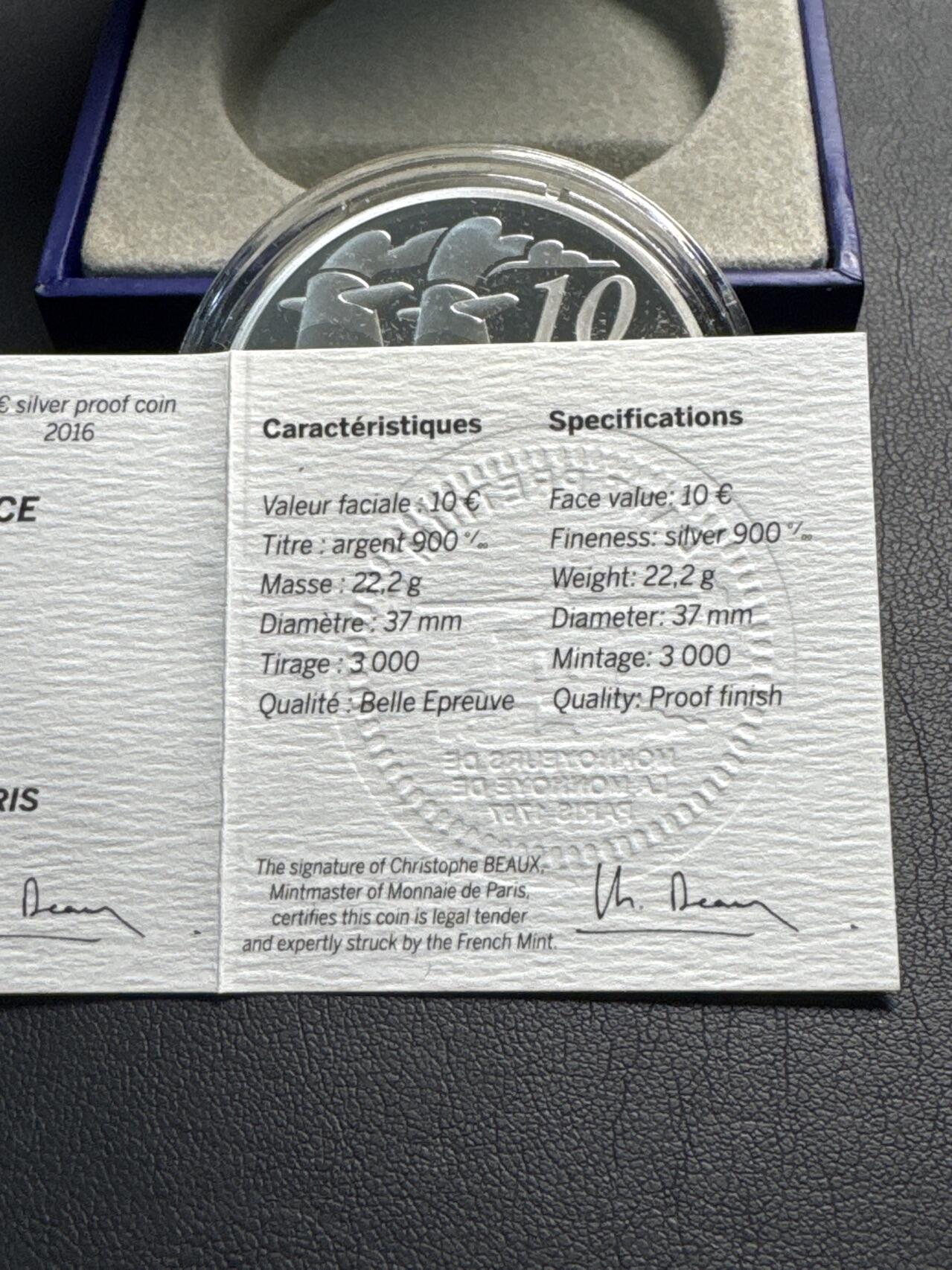 ❤️【币观天下】❤️ 第334期钱币拍卖- 2025.12.12周五晚上6点半场-长期征集拍品 2016年法国船只系列-大都会法兰西号10欧精制银币,发行量3000枚