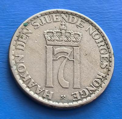 外国优质老铜币银币持续添加中，周六九点倒数截拍，满百包邮，可寄存半年，喜欢朋友微信扫描二维码可直接参拍 - 挪威1954年1克朗